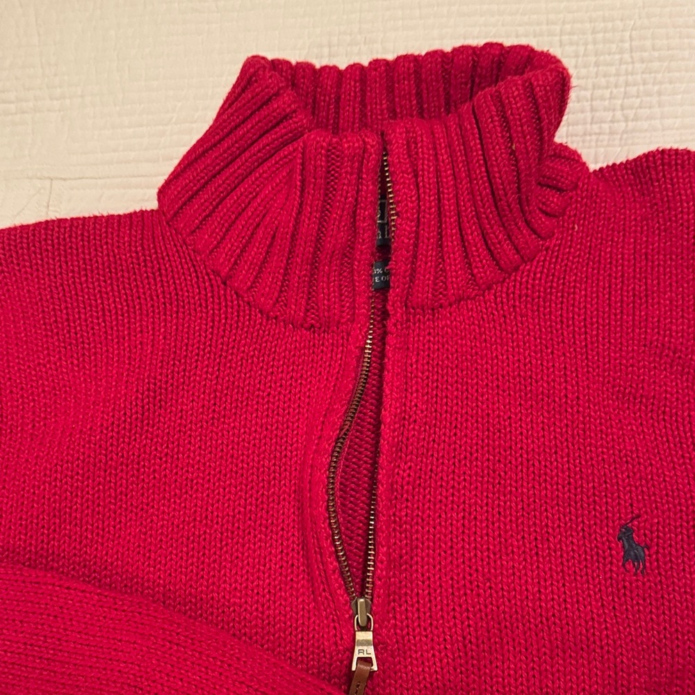 Polo by Ralph Lauren Men's Bold Red Zip-Up Sweater - Picture 6 of 6